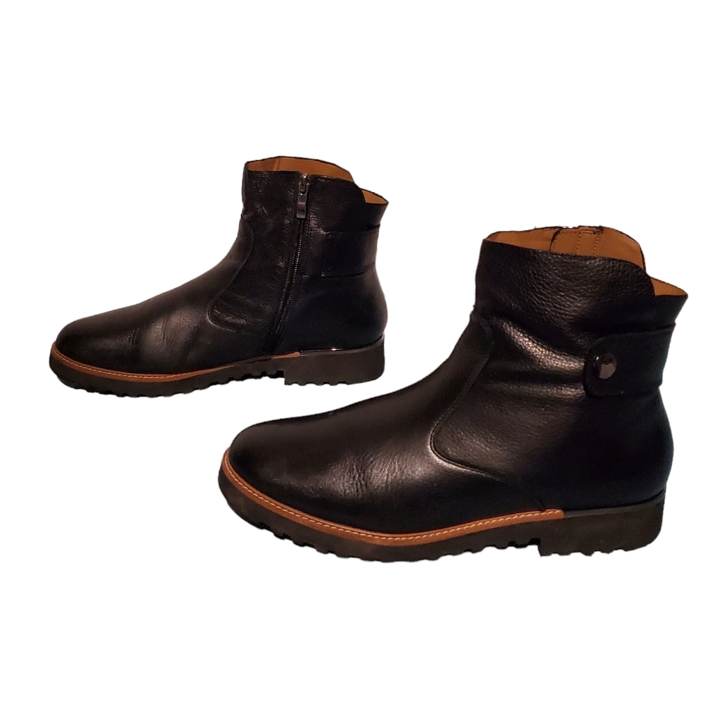 Franco Sarto Sleek Black Leather Zip-Up Moto Ankle Boots Women's Size 9.5M - Picture 3 of 9